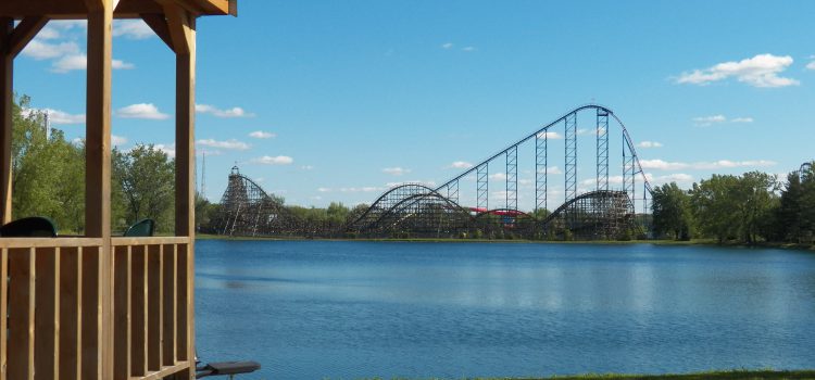 View of Darien Lake theme park across the lake